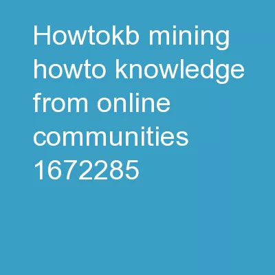 HowToKB : Mining  HowTo  Knowledge from Online Communities