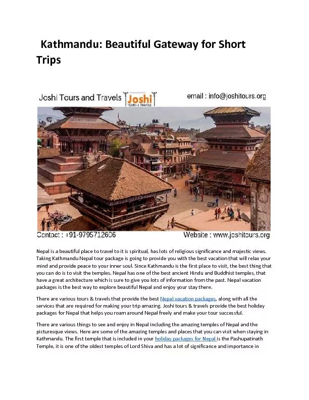 Kathmandu: Beautiful Gateway for Short Trips