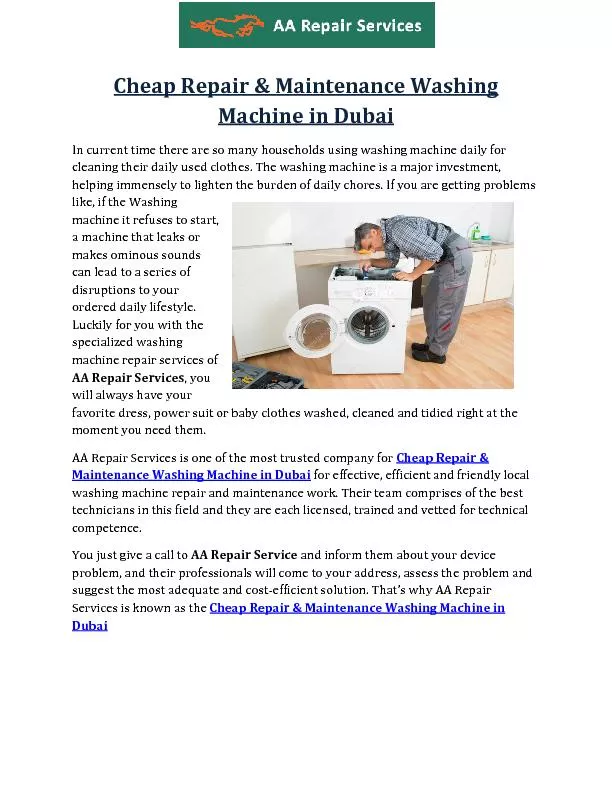 Cheap Repair & Maintenance Washing Machine in Dubai