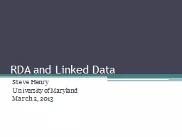 RDA and Linked Data Steve Henry