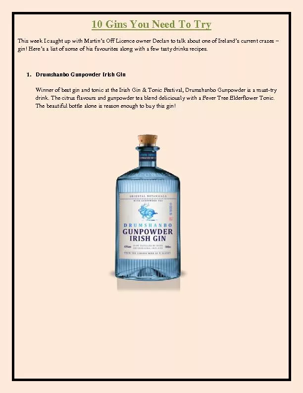 10 Gins You Need To Try - Drumshanbo Gunpowder Irish Gin