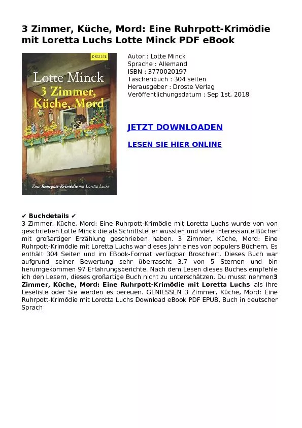 3 Zimmer, Küche, Mord: Eine Ruhrpott-Krimödie mit Loretta Luchs Lotte Minck PDF eBook