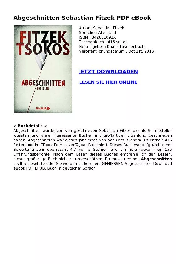 Abgeschnitten Sebastian Fitzek PDF eBook