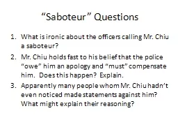 “Saboteur” Questions