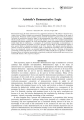 Aristotles Demonstrative Logic OHN ORCORAN Department