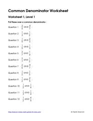 Common Denominator Worksheet Worksheet  Level  Put the