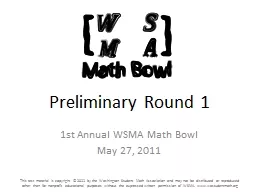 Preliminary Round 1 1st Annual WSMA Math Bowl