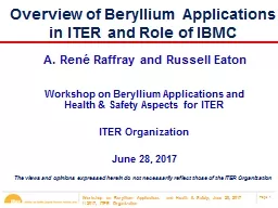 Overview of Beryllium  Applications in ITER and Role of