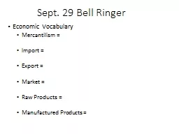 Sept. 29 Bell Ringer Economic Vocabulary