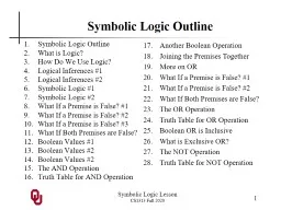 Symbolic Logic Lesson CS1313 Spring 2019