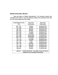 Abstract of Time Table  May  Days and Dates of Written