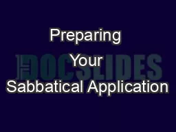 Preparing Your Sabbatical Application
