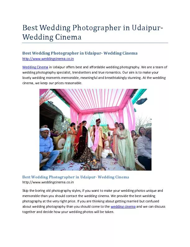Best Wedding Photographer in Udaipur- Wedding Cinema 