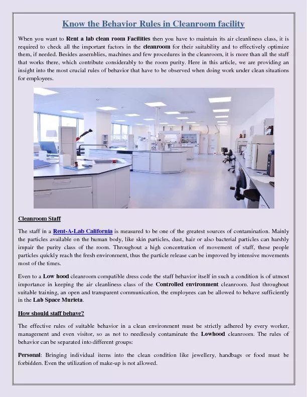 Know the Behavior Rules in Cleanroom facility