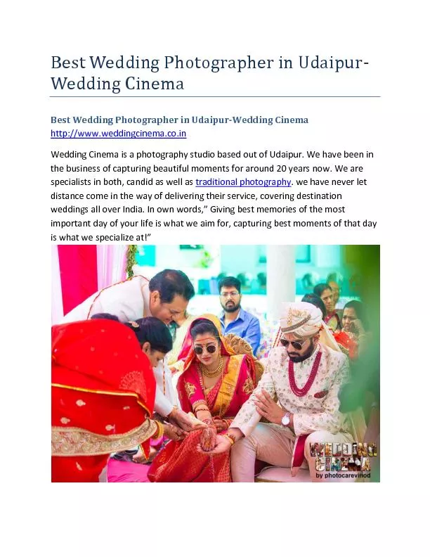 Best Wedding Photographer in Udaipur-Wedding Cinema