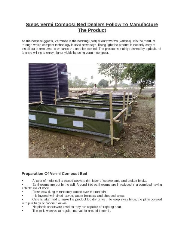 Steps Vermi Compost Bed Dealers Follow To Manufacture The Product