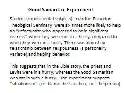 Good Samaritan Experiment
