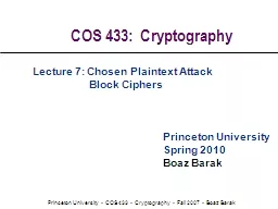 COS 433:  Cryptography  Princeton University