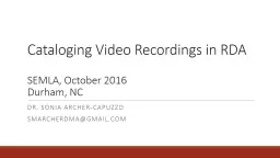 Cataloging Video Recordings in RDA