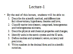 Lecture-1 By the end of this lecture, students will be able to: