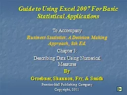 Guide to Using Excel 2007 For Basic Statistical Applications