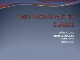 THE LEXICON AND ITS CLASSES