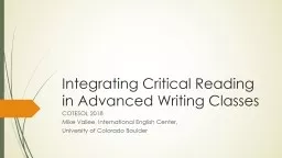 Integrating Critical Reading in Advanced Writing Classes