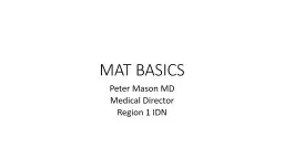 MAT BASICS Peter Mason MD Medical Director Region 1 IDN Opioid Use Disorder (OUD)