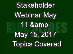 Title V Fee Stakeholder Webinar May 11 & May 15, 2017 Topics Covered