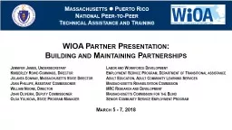 3/2/2018 WIOA Partner Presentation:  Building and Maintaining Partnerships