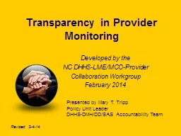 Transparency in Provider Monitoring Developed by the   NC  DHHS-LME/MCO-Provider
