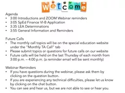 Agenda  3:00	Introductions  and ZOOM Webinar reminders   3:05