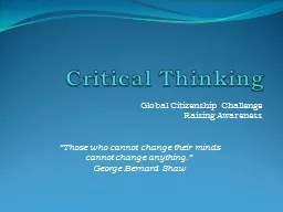 Critical Thinking Global Citizenship Challenge Raising Awareness