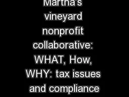 Martha’s vineyard nonprofit collaborative: WHAT, How, WHY: tax issues and compliance
