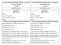 P -values & Rejection Region Tests for a  z -test for μ (Large Sample)