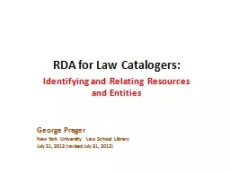 RDA for Law Catalogers: Identifying and Relating Resources and