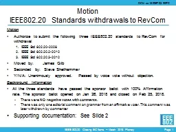 Motion IEEE802.20 Standards withdrawals to  RevCom Motion Authorize to