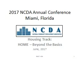 2017 NCDA Annual  Conference Miami, Florida Housing Track: