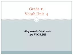 Grade 11 Vocab  Unit  4 Abysmal  - Verbose 20 WORDS Word: Abysmal