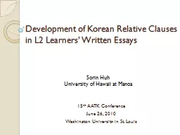 Development of Korean Relative Clauses  in L2 Learners’ Written Essays