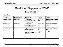 Backhaul Support in NG 60 September 2014 Monisha Ghosh (InterDigital)