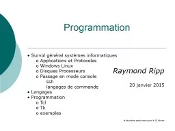 Programmation Raymond  Ripp 16  janvier  2018   Généralités