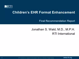 Children’s EHR Format Enhancement Final Recommendation Report