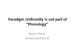 Paradigm Uniformity is not part of  “Phonology”  Noam Faust