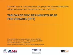 TABLEAU DE SUIVI DES INDICATEURS DE PERFORMANCE (IPTT)