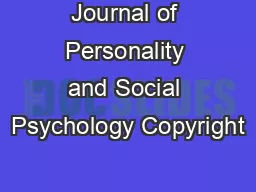 Journal of Personality and Social Psychology Copyright