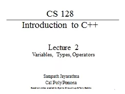 Lecture 2 Variables, Types, Operators