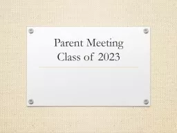 Parent Meeting Class of 2023