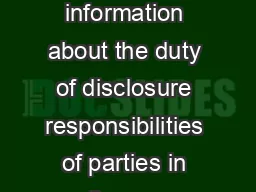 FAMILY COURT OF AUSTRALIA This brochure provides information about the duty of disclosure