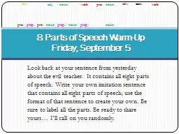 8 Parts of Speech Warm-Up